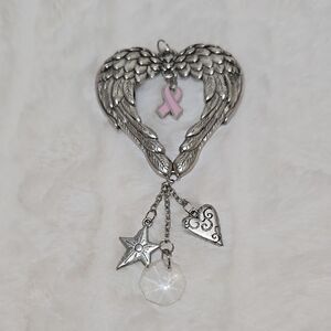 Silver Angel Wing Heart Pendant with Charms